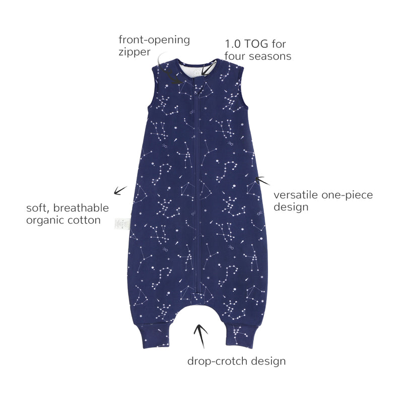 Organic Cotton Sleeveless Zip Sleep sack with legs 1.0 TOG - Constellation