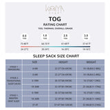 Sleeveless Baby Sleep Sack With Feet - Coconut Palm TOG Size Chart