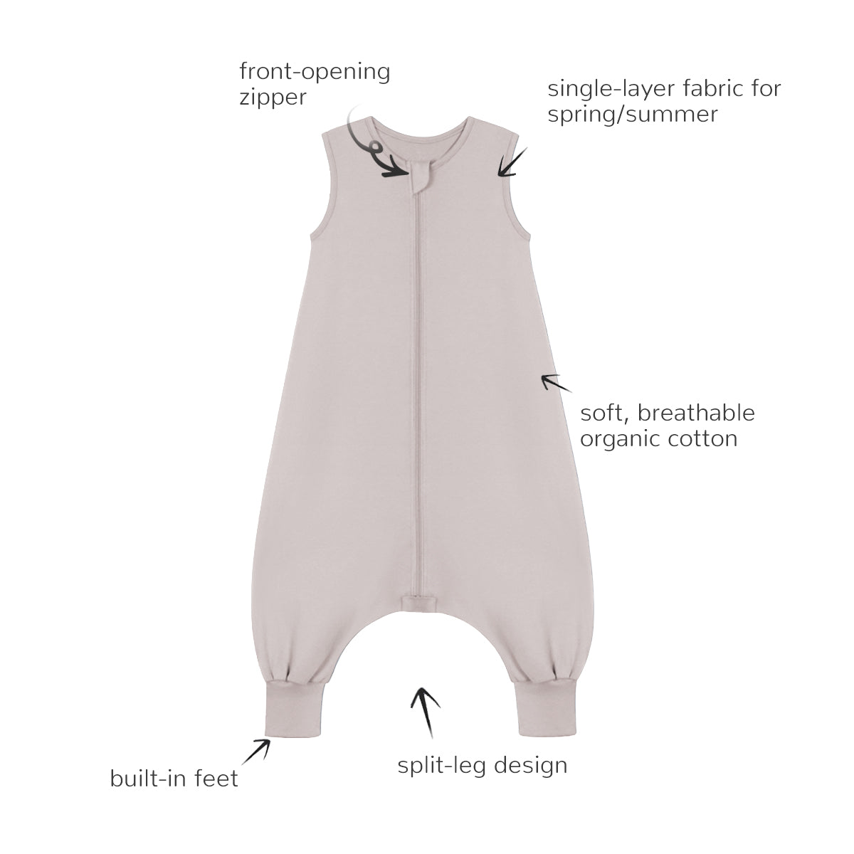 Sleeveless Baby Sleep Sack With Feet Design Detail - Smoky Pink