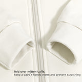 Toddler Zip Sleep Sack Organic Cotton Long Sleeve With Footie 1.0 TOG Fold Over Mitten Cuffs - Milk White