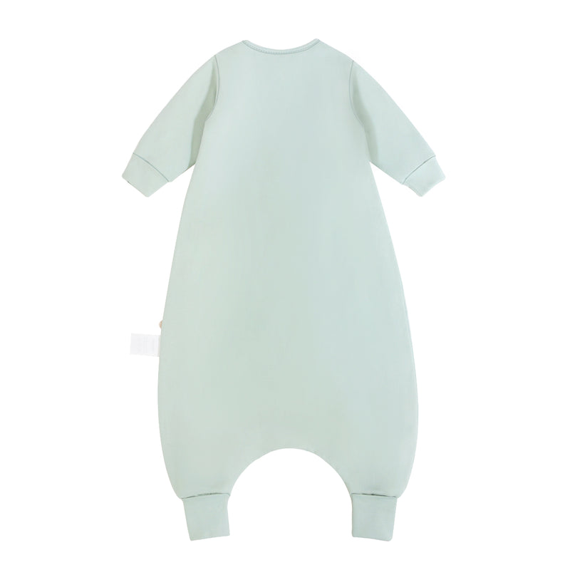 Toddler Zip Sleep Sack Organic Cotton Long Sleeve With Footie 1.0 TOG - Pea Green Back | Kaiya Angel
