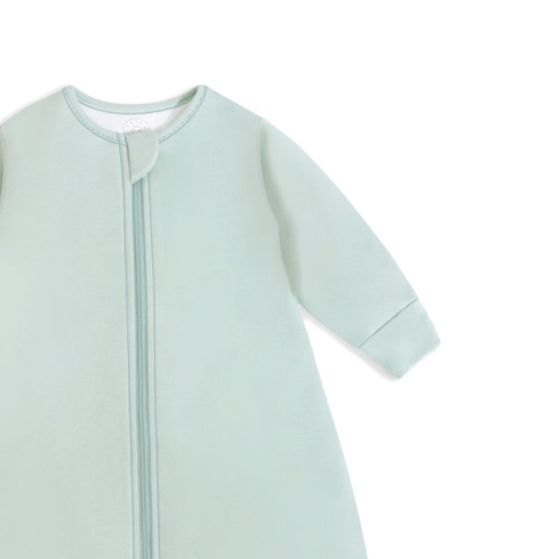 Toddler Zip Sleep Sack Organic Cotton Long Sleeve With Footie 1.0 TOG Custom Embroidery- Pea Green