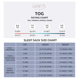Toddler Zip Sleep Sack Organic Cotton Long Sleeve With Footie 1.0 TOG Size Chart - Smoky Pink