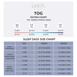 Winter Zip Sleep Sack With Sleeves 3.5 TOG - Milk White - size chart