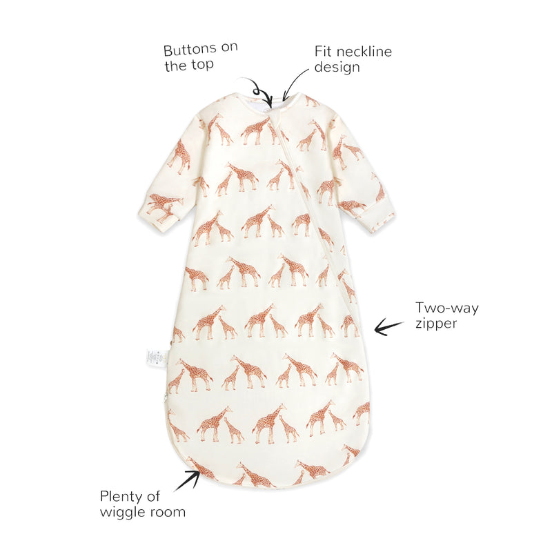 Zip Sleep Sack With Sleeves 2.5 TOG Design Detail - Giraffe | Kaiya Angel