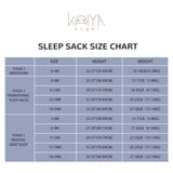 Front Opening Long Sleeve Sleep Sack - size chart