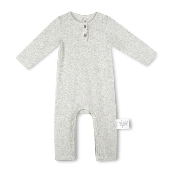 Long Sleeves Button Utility Romper - Light Gray