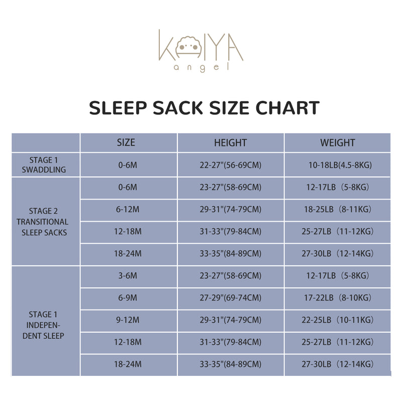 Organic Sleeveless Sleeping Sacks For Toddlers 1.0 TOG - Khaki - size chart