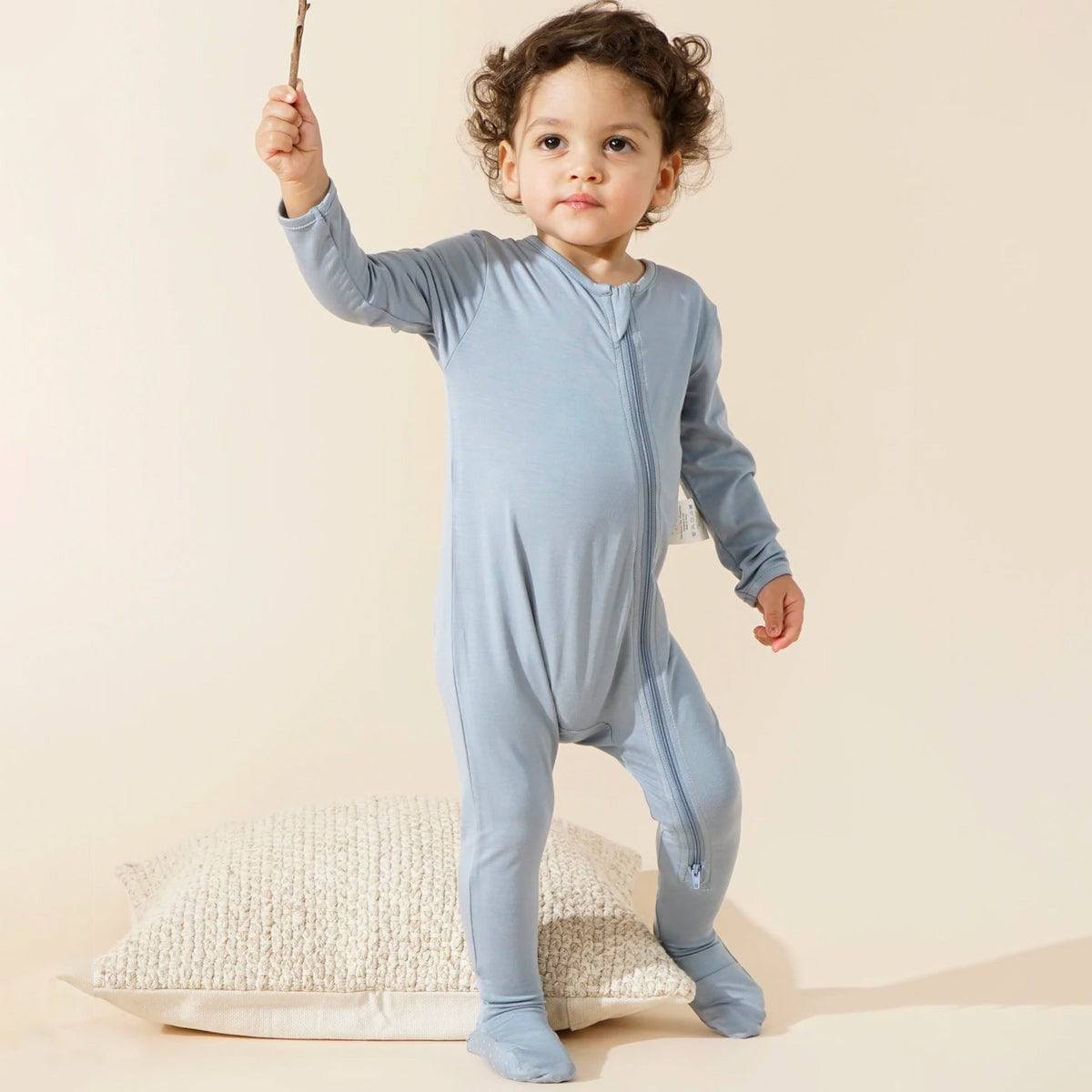 Zipper Romper Baby Footie Pajamas - Grayish Blue